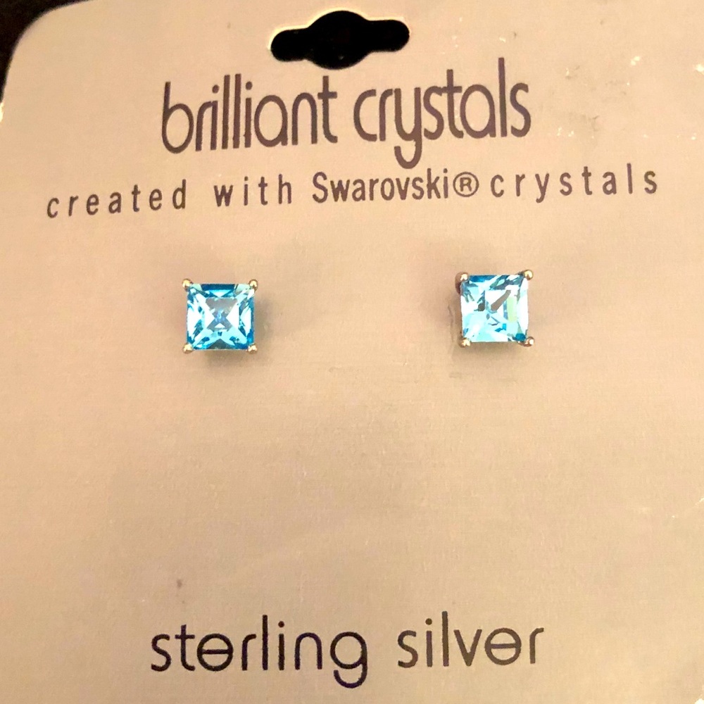 NEW BRILLIANT CRYSTALS Blue Swarovski 925 Earrings